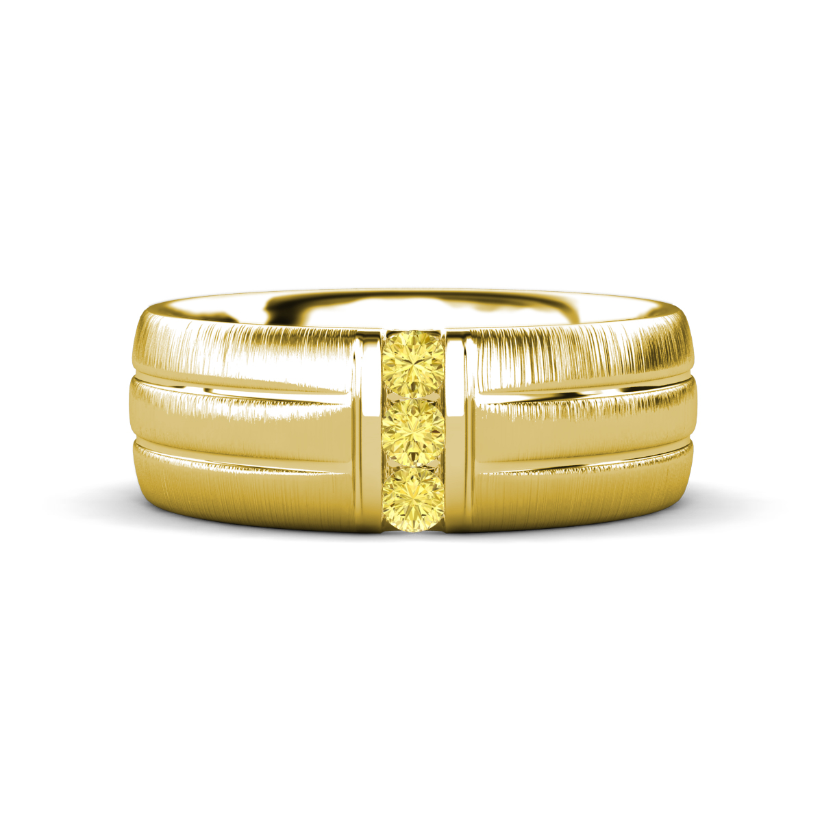 LeBron Round Yellow Sapphire with Brushed and Polished Finish Three Stone Men's Wedding Band (8 mm) 